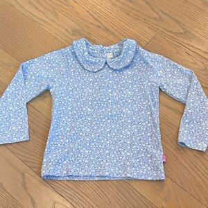 EUC JoJo Maman Bebe long sleeve blue white floral top Peter Pan collar size 4-5